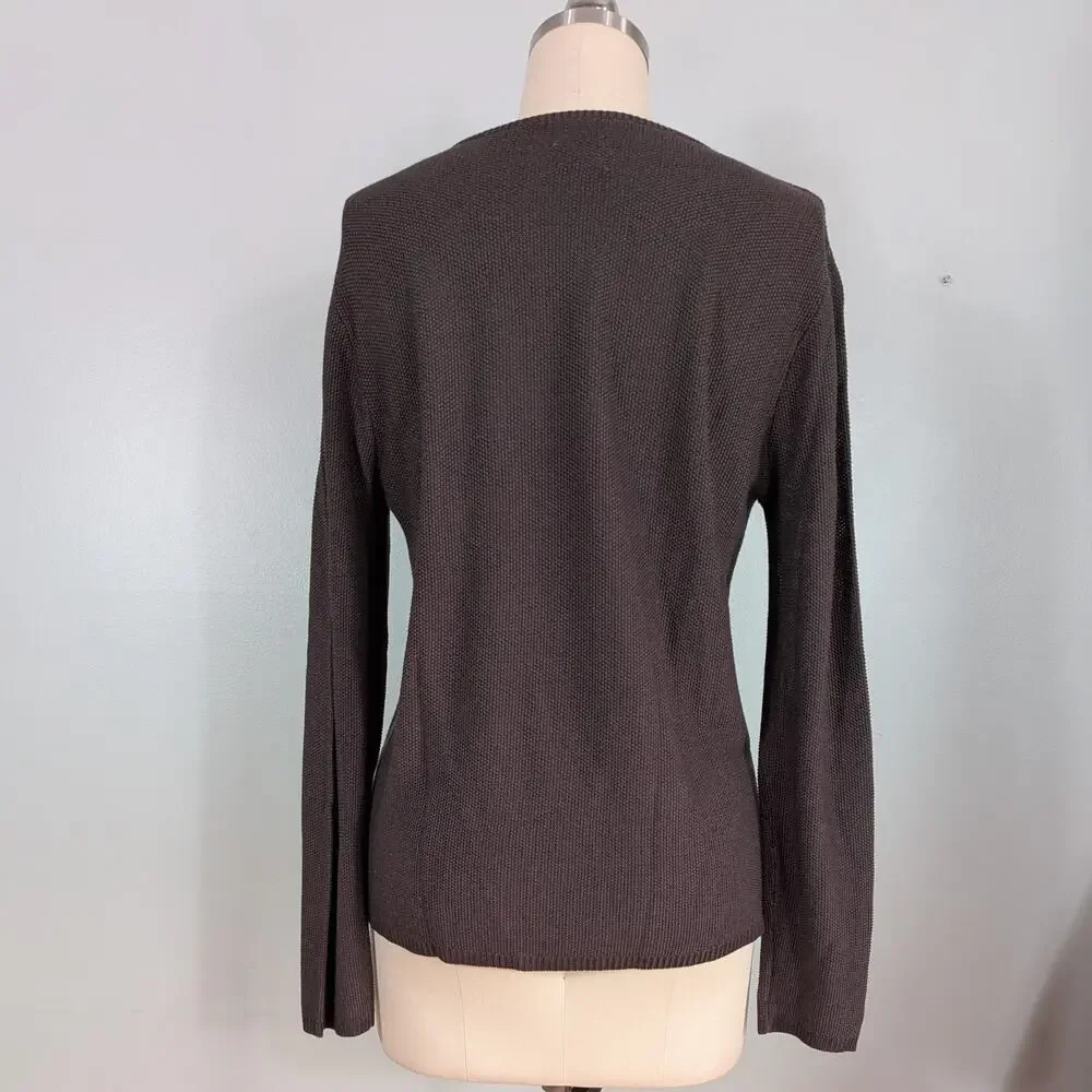 Chicos Open Knit Sweater L Brown Pullover 90s Neutral Classic Work Office Layer